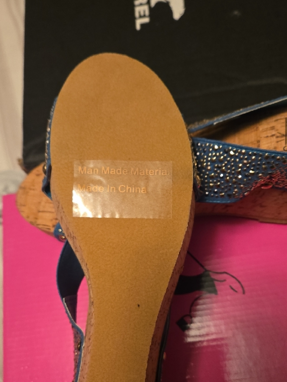 Corkys Blue Embellished Crossband Wedge Mules - Picture 3 of 3